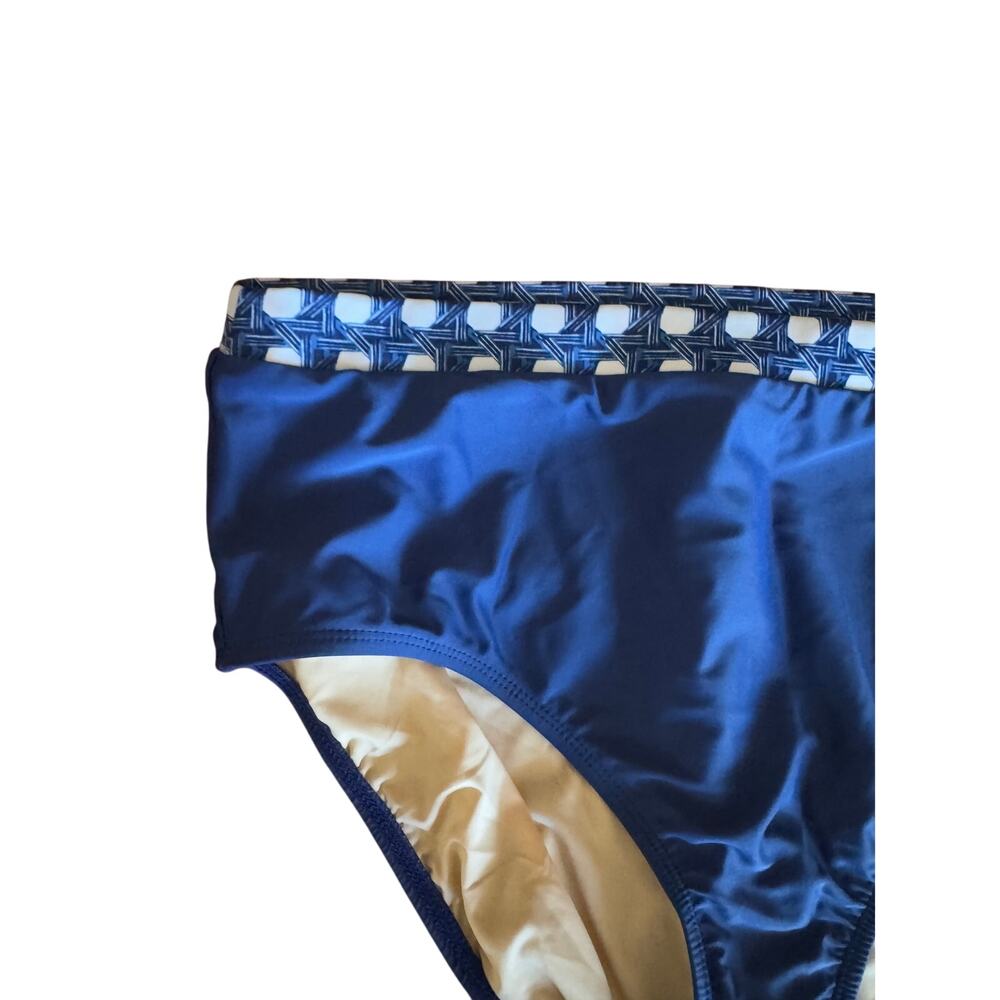 NWT Cabana Life x Talbots | Blue w/ Printed Band High-Cut Swim Brief  | Size L